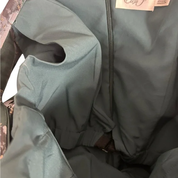 Eliza J Off the Shoulder Emerald Green Brocade Floral Belted Dress Sz 10 - Picture 12 of 16